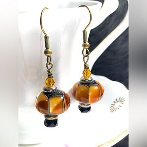 Handcrafted Amber Glass Drop Earrings - Elegant Women Jewelry Monarch
